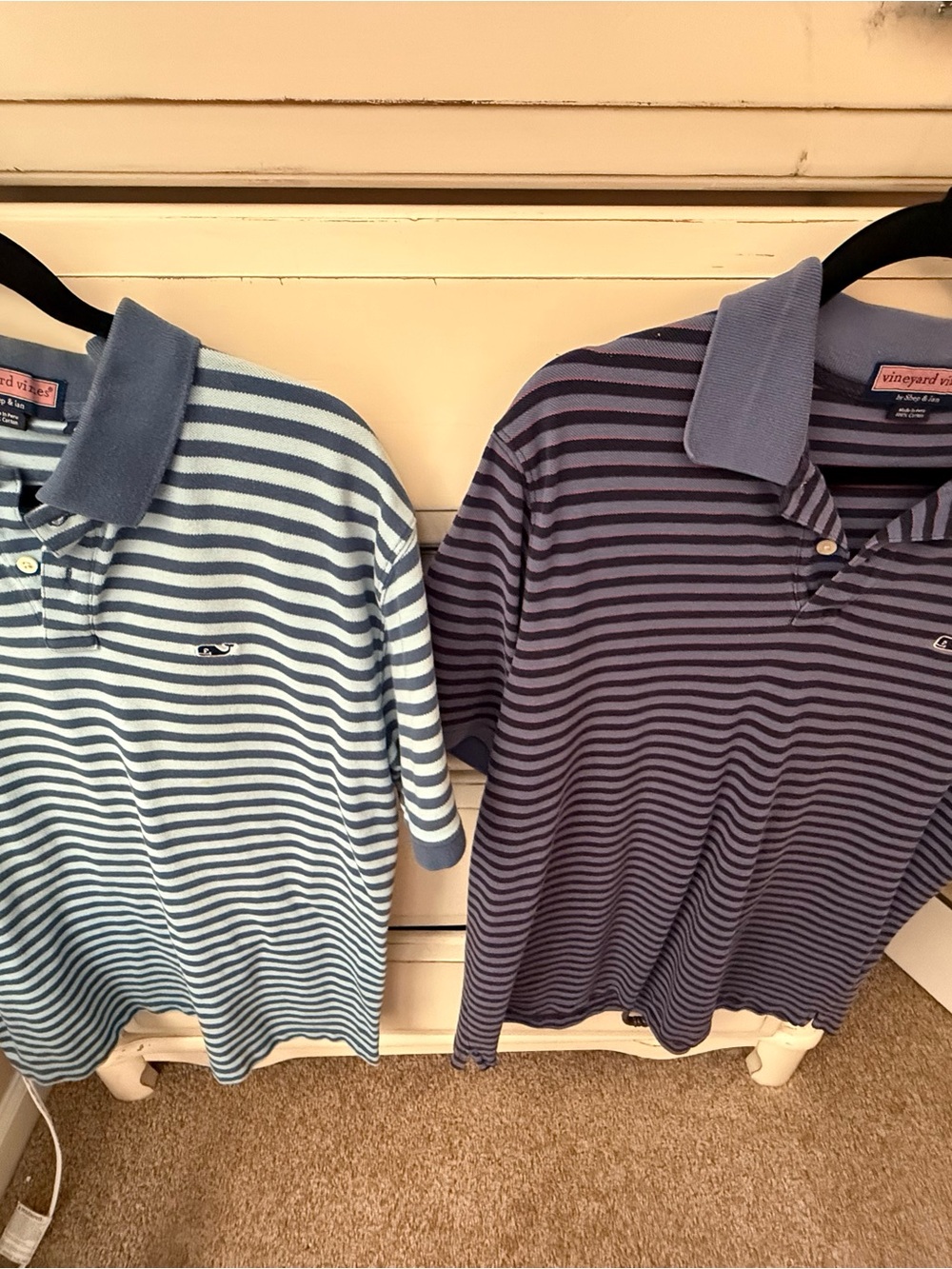 Vineyard Vines Men's Striped Polo Pair in Light Blue and Navy